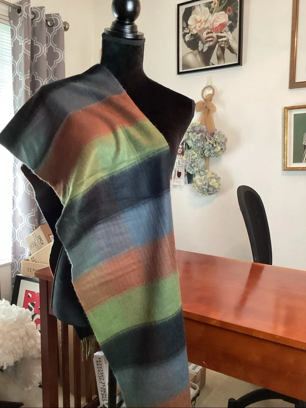 Vintage 100% Cashmere Plaid Scarf.